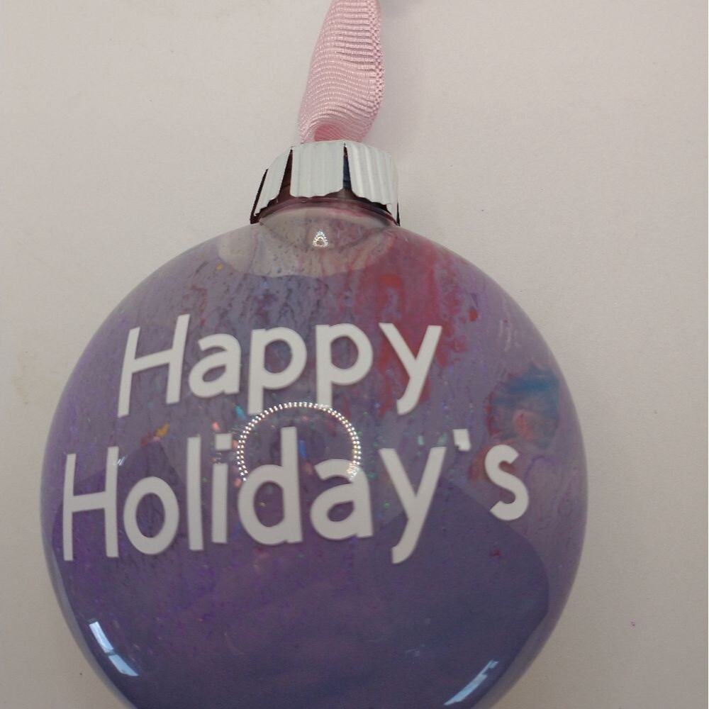 Handcrafted Happy Holidays Christmas Ornament Plastic Bulb Handmade 3"